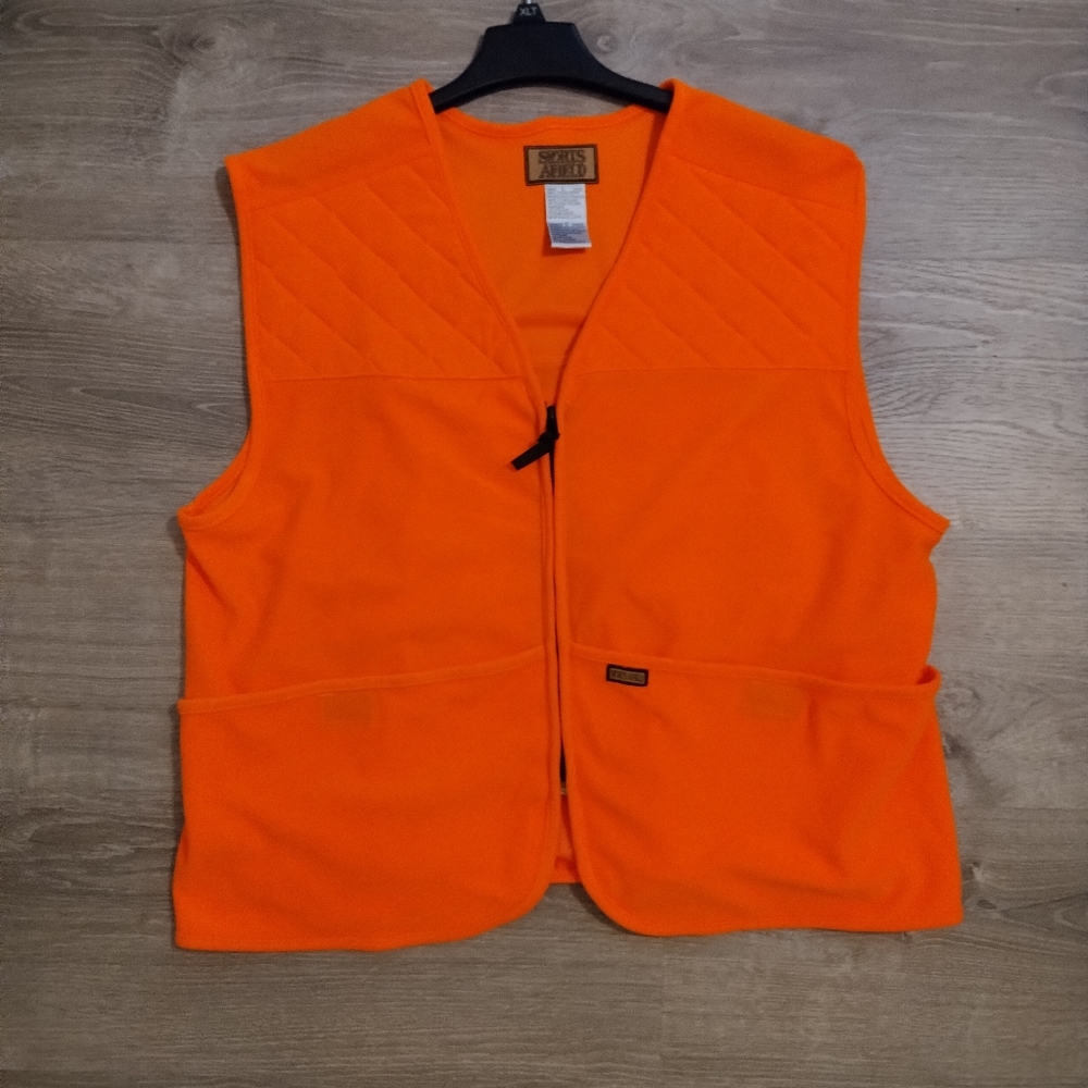 SPORTS AFIELD MEN'S BLAZE ORANGE HUNTING UTILITY POCKET GAMEBAG VEST: LARGE